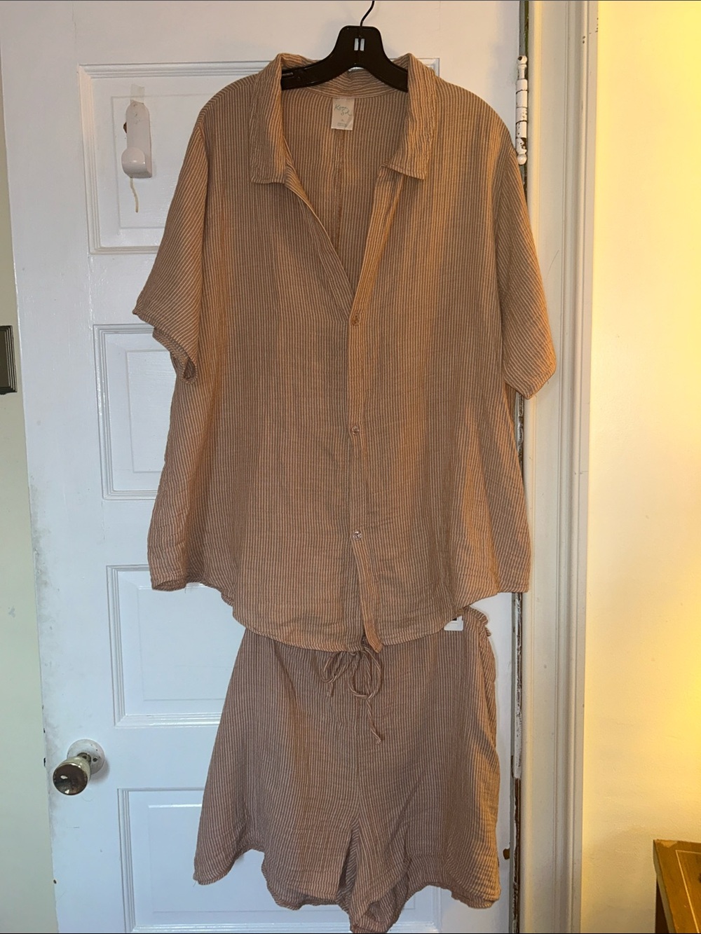 Light Tan Two-Piece Button Shirt & Shorts Set